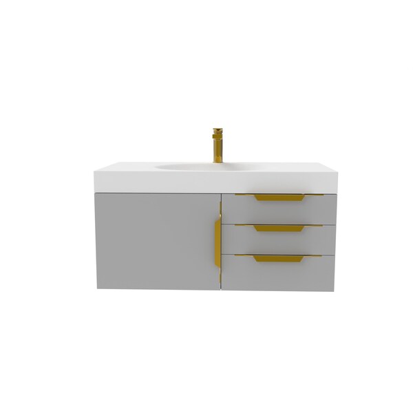 Castello Usa Thames 36-inch Gray Vanity Set with White Top and Gold Handles CB-MC-36G-GLD-20146-WH - main